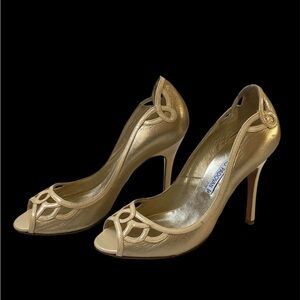 Luciano Padovan Genuine Leather Golden Tone Heels Size 37